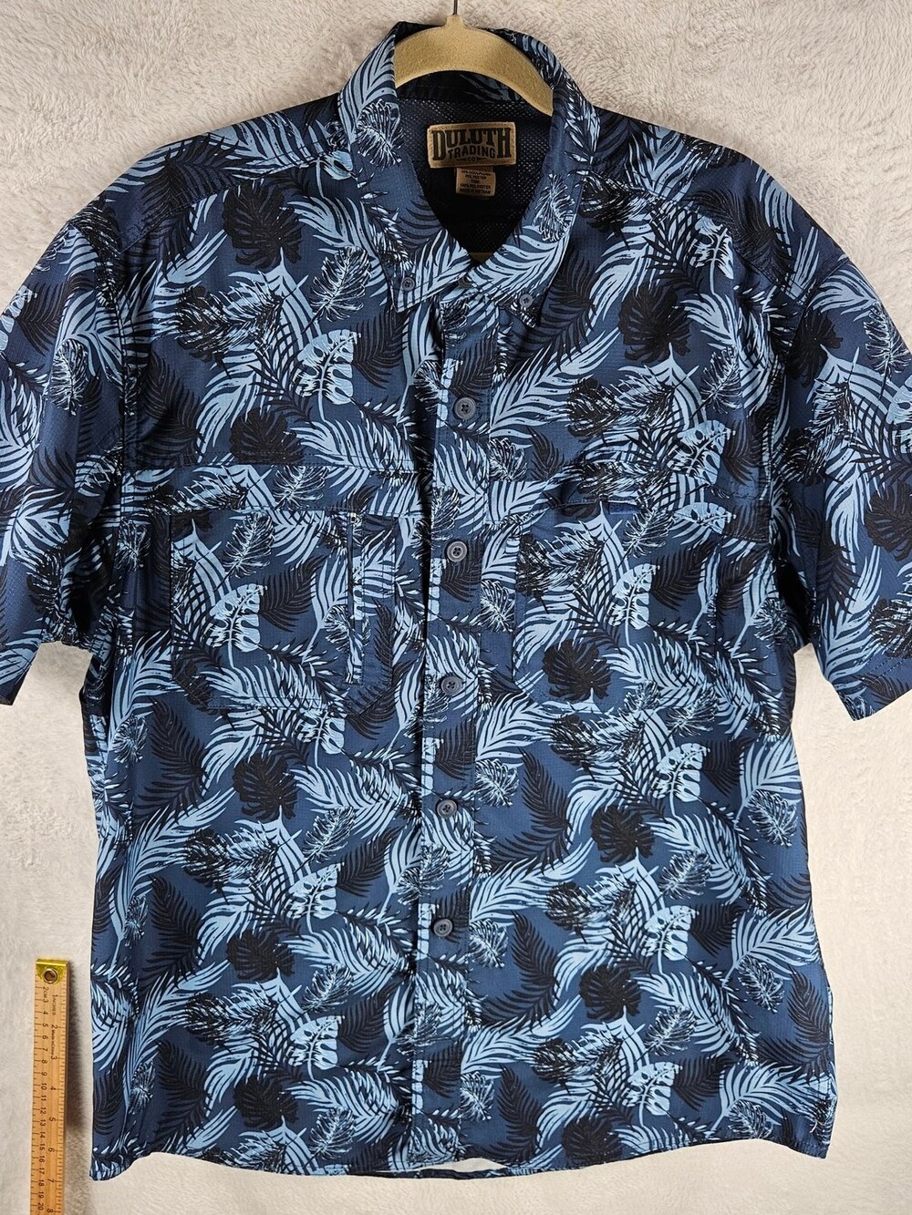Duluth Trading Co Shirt Tropical Leaf Blue Men's Size Large